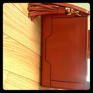 Orange leather clutch/wristlet